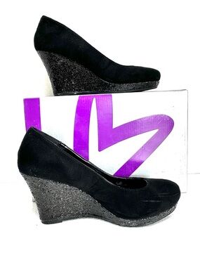 Lane Bryant Black Round Toe Sparkle Wedge Pump 10W